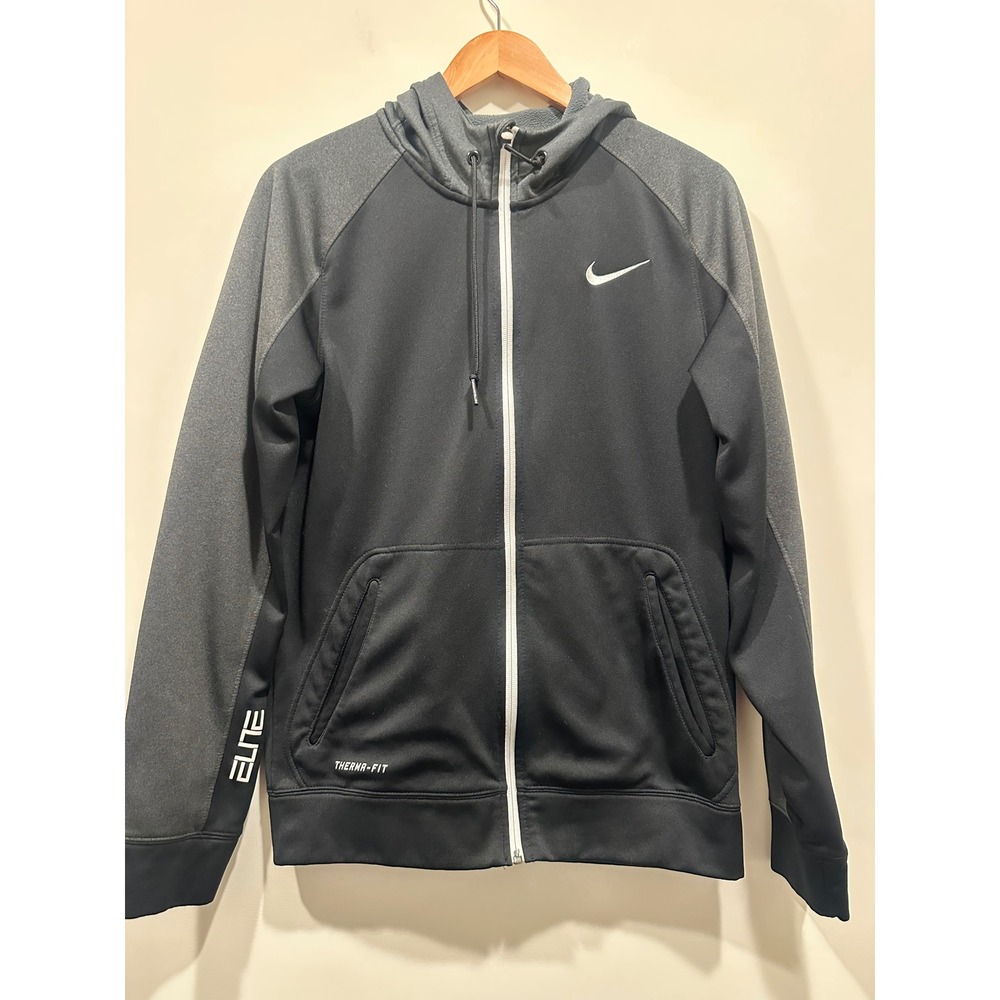 Nike Elite Therma-FIT Full Zip Hoodie‎ Mens Small Black Grey Basketball Jacket